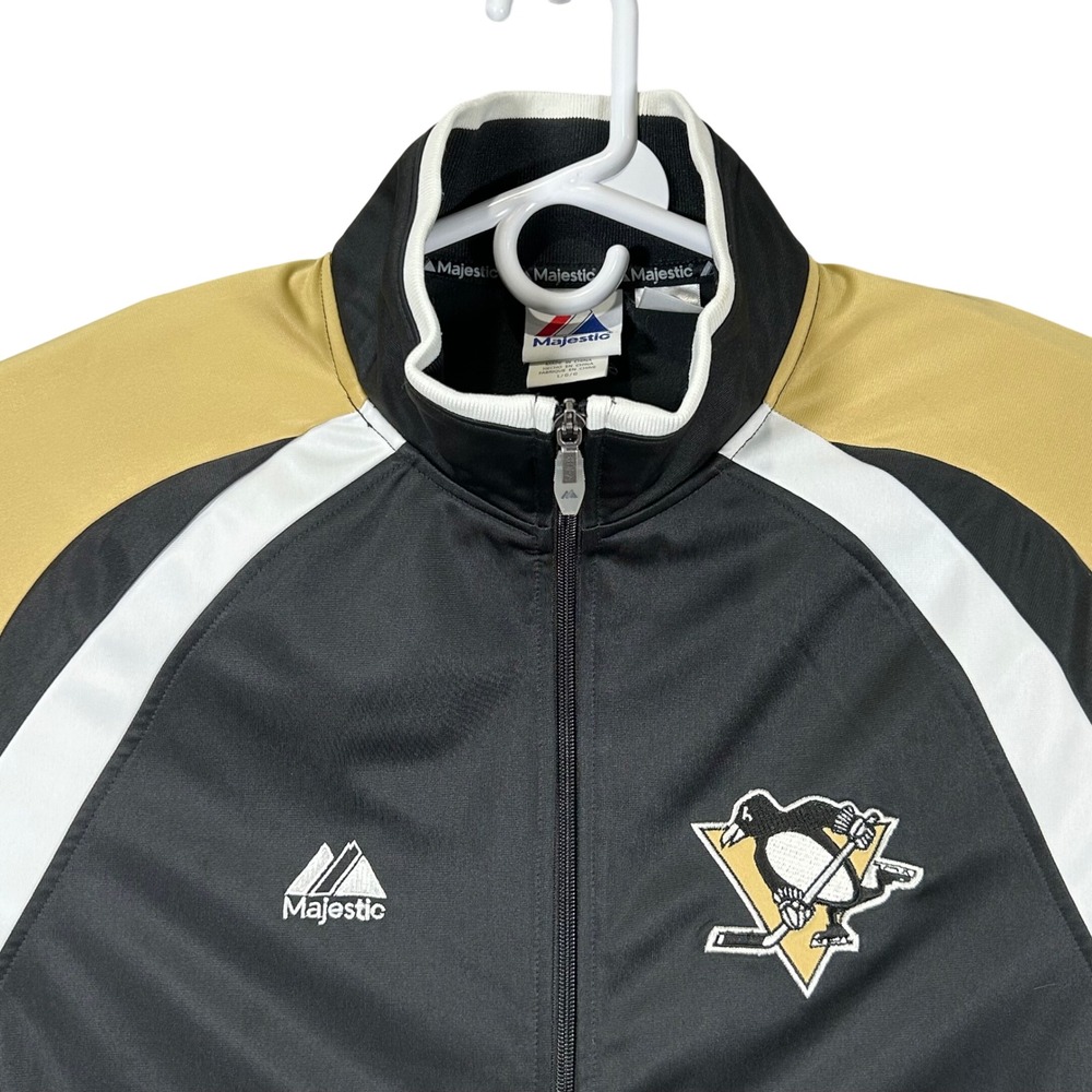 Majestic Pittsburgh Penguins Therma Base Track Jacket Mens Large Black Gold Zip